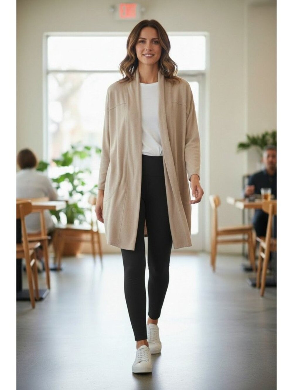 J. Jill Fit Tan Neutral Beige Wrap‎ Yoga Coat Size XS Sweater Cardigan Pockets